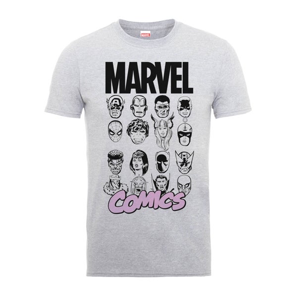 Marvel Comics Multi-Faces Men's Grey T-Shirt