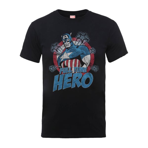 Marvel Comics Captain Amercia Full Time Hero Heren T-shirt - Zwart