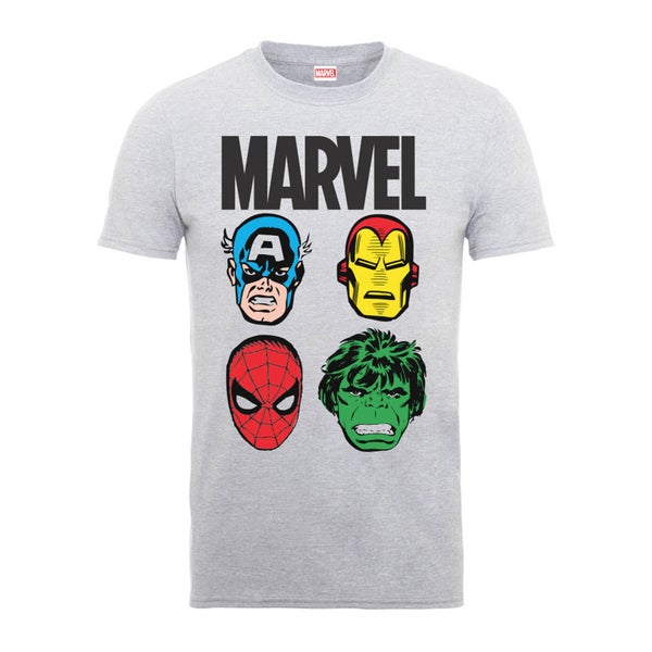 Marvel Comics Main Character Faces Männer T-Shirt - Grau