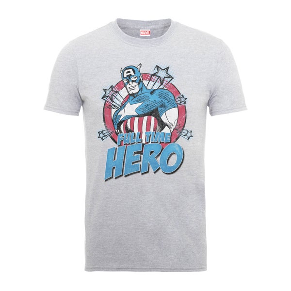 T-Shirt Homme Full Time Hero - Captain America - Marvel Comics - Gris