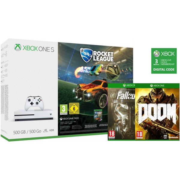 Xbox One S 500GB with Rocket League, 3 Months Xbox Live Gold, DOOM & Fallout 4