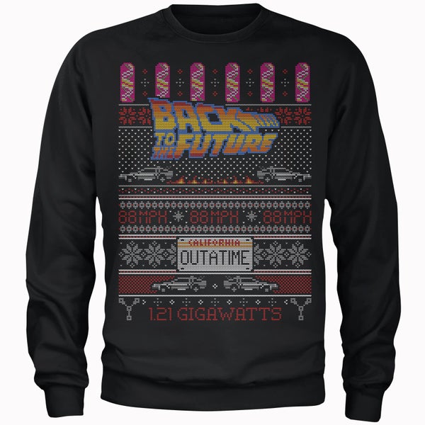 Back To The Future OUTATIME Men's Pull de Noël - Noir - L