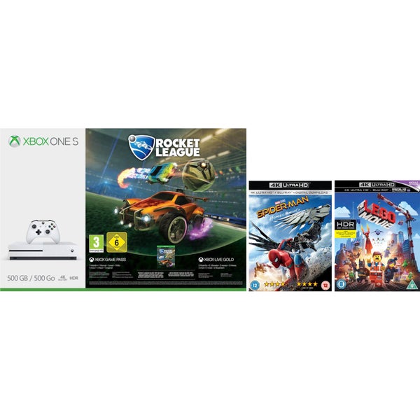 Xbox One S 500GB with Rocket League Bundle, The LEGO Movie 4k & Spider-Man 4k