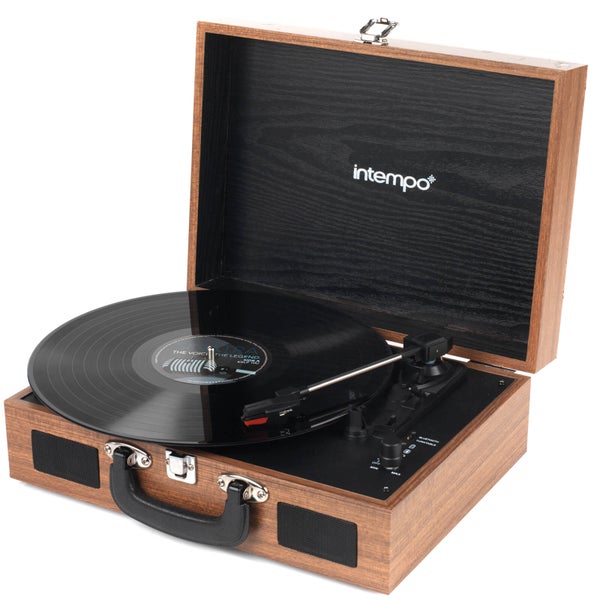 Intempo 3 Speed Bluetooth Turntable with Built-In Speakers - Brown