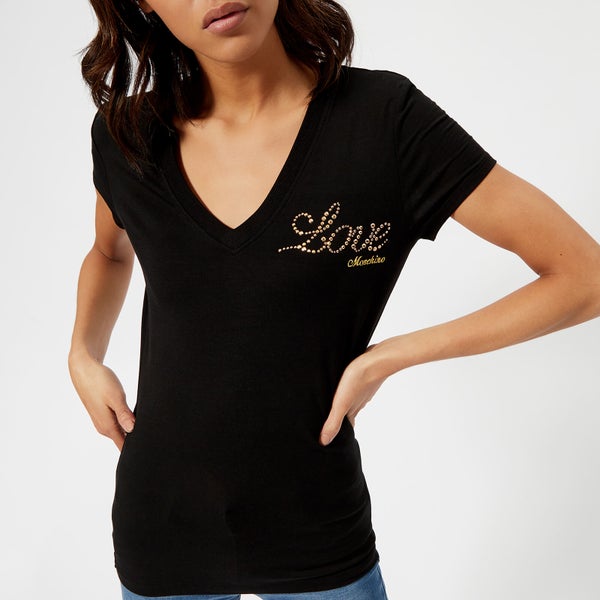 Love Moschino Women's V Neck Logo T-Shirt - Black