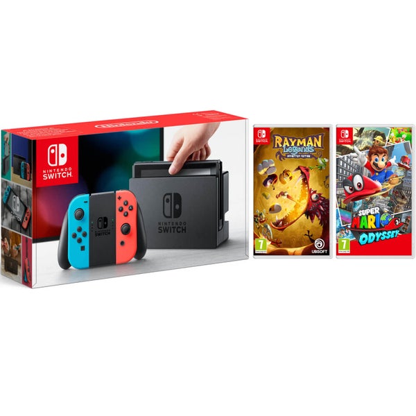 Nintendo Switch Neon and Rayman Legends: Definitive Edition & Super Mario Odyssey