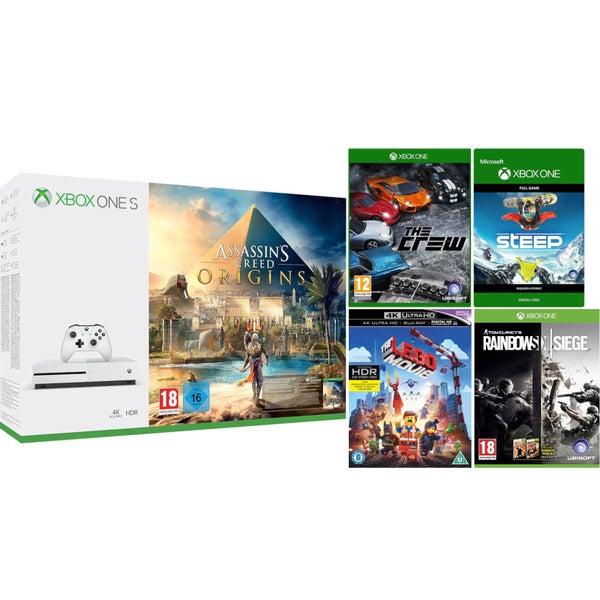 Xbox One S 1TB with Assassins Creed: Origins, Rainbow Six: Siege, Forza 7, Steep, The Crew, The Lego Movie 4K