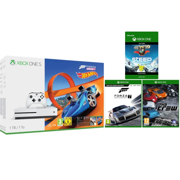 Xbox One S 1TB with Forza Horizon 3 Hot Wheels Bonus Bundle with Forza 7, Steep and The Crew