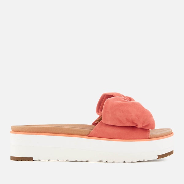 UGG Women's Joan Suede Bow Flatform Slide Sandals - Vibrant Coral