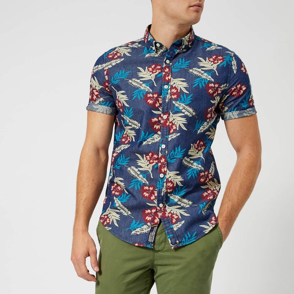 Superdry Men's Miami Loom Short Sleeve Shirt - Shore Break Hibiscus