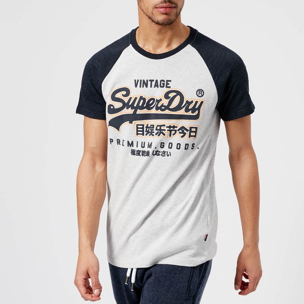 Superdry Men's Premium Goods Raglan T-Shirt - Superdry Stadium Silver/Bass Blue Grindle