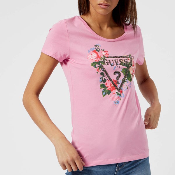 Guess Women's Roses T-Shirt - Secret Pink