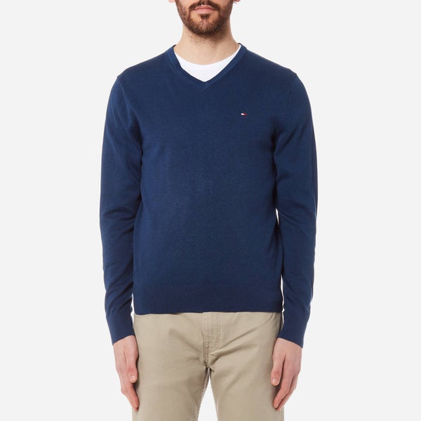 Tommy Hilfiger Men's Plaited Cotton/Silk V-Neck Knit Sweater - Estate Blue Heather