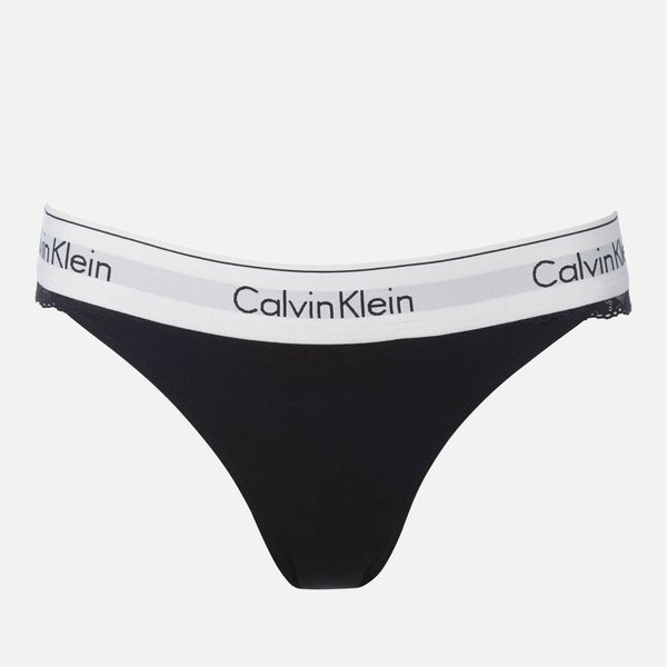 Calvin Klein Women's Logo Band Thong - Black