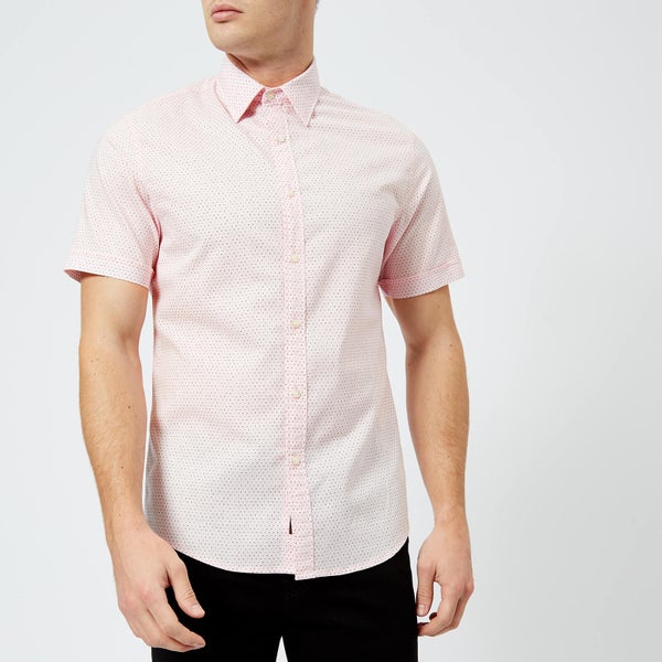 Michael Kors Men's Slim Fit Micro Pin Dot Garment Dyed Short Sleeve Shirt - Faded Pink