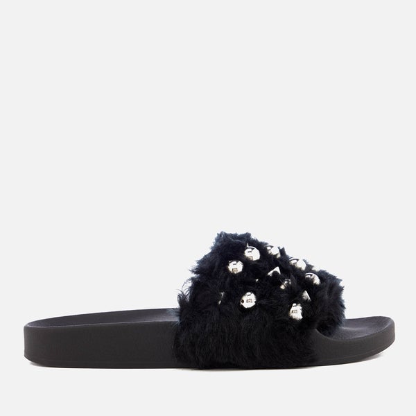 Steve Madden Women's Yeah Faux Fur Slide Sandals - Black