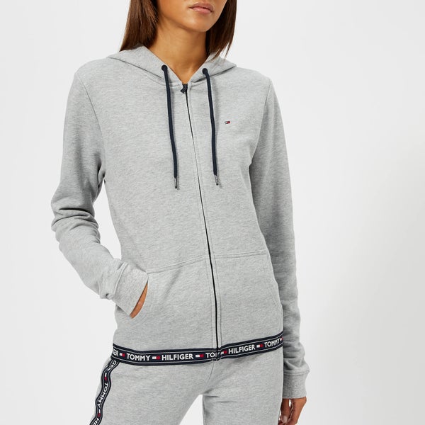 Tommy Hilfiger Women's Hoody Zip Top with Logo Trim at the Bottom - Grey