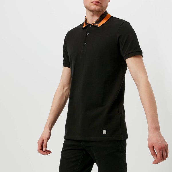 Versace Collection Men's Collar Detail Polo Shirt - Nero Stampa