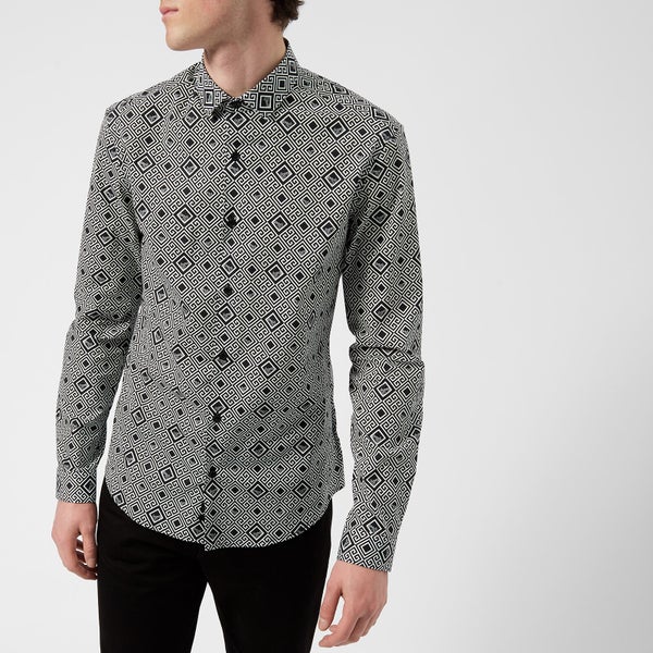 Versace Collection Men's Patterned Long Sleeve Shirt - Bianco Nero