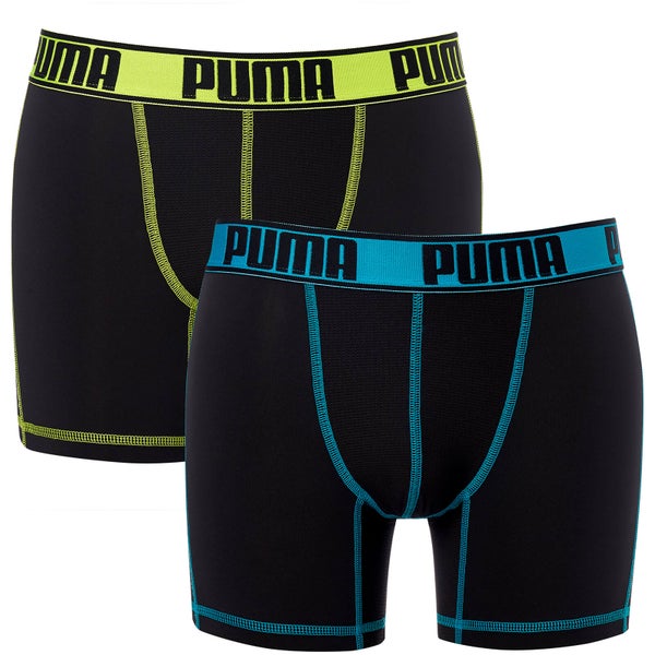 Puma Men's 2 Pack Active Boxers - Black/Blue/Lime