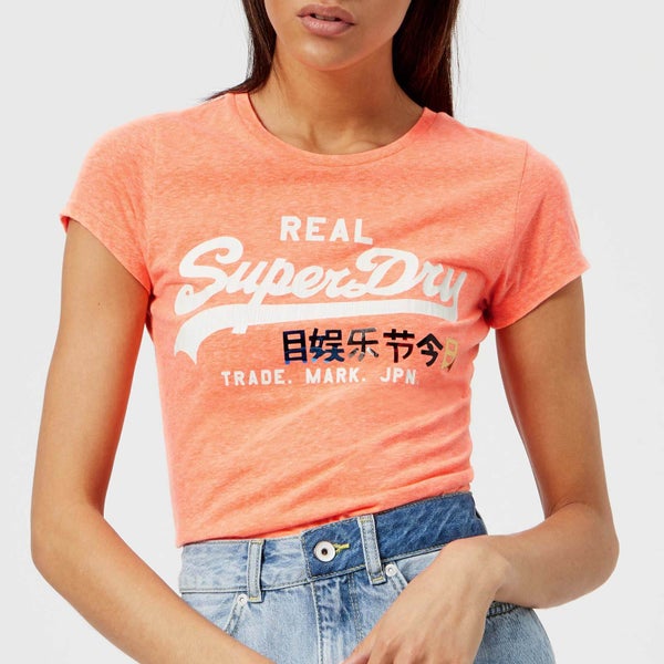 Superdry Women's Vantage Logo Foil Pop Entry T-Shirt - Fluro Coral Snowy