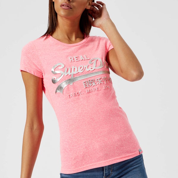 Superdry Women's Vintage Logo Embossed Foil T-Shirt - Fluro Pink Snowy