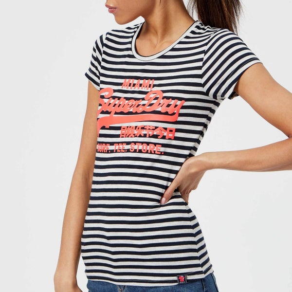 Superdry Women's Vintage Logo Stripe Entry T-Shirt - Eclipse Navy