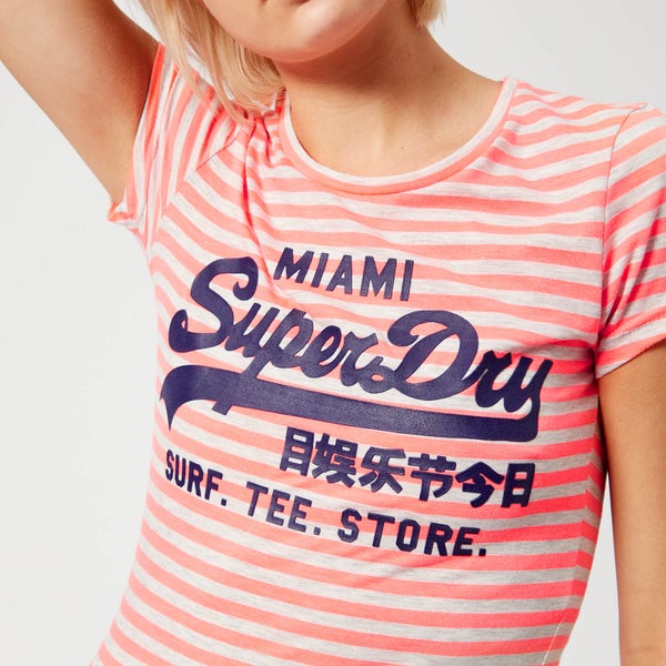Superdry Women's Vintage Logo Stripe Entry T-Shirt - Fluro Coral