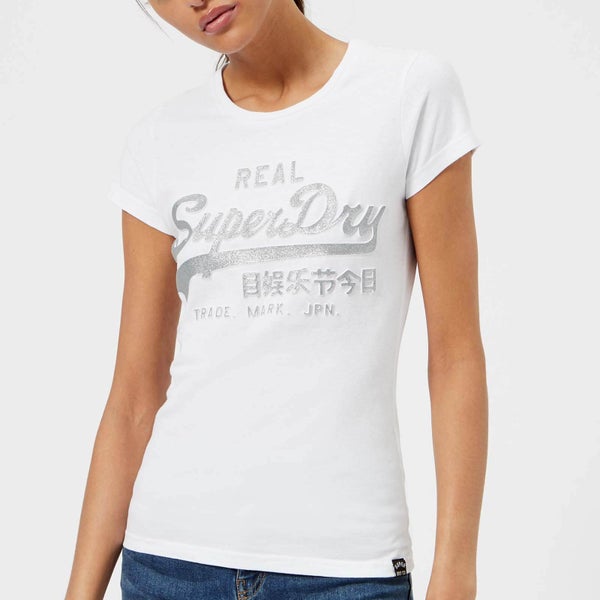 Superdry Women's Vlogo Emboss Glitter Entry T-Shirt - Optic