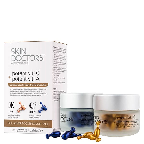 Skin Doctors Potent Vitamin C and Vitamin A Collagen Boosting Day/Night Ampoules Duo Pack