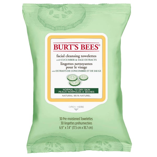 Lingettes nettoyantes pour le visage Burt's Bees - Concombre et sauge (30 lingettes)