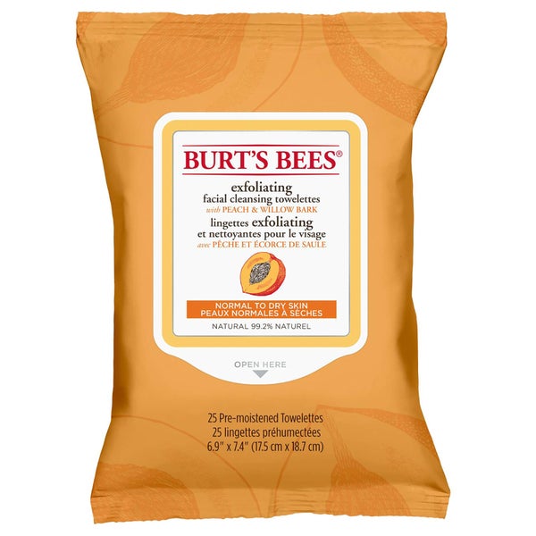 Burt's Bees salviette detergenti viso - pesca e corteccia di salice (25 pezzi)
