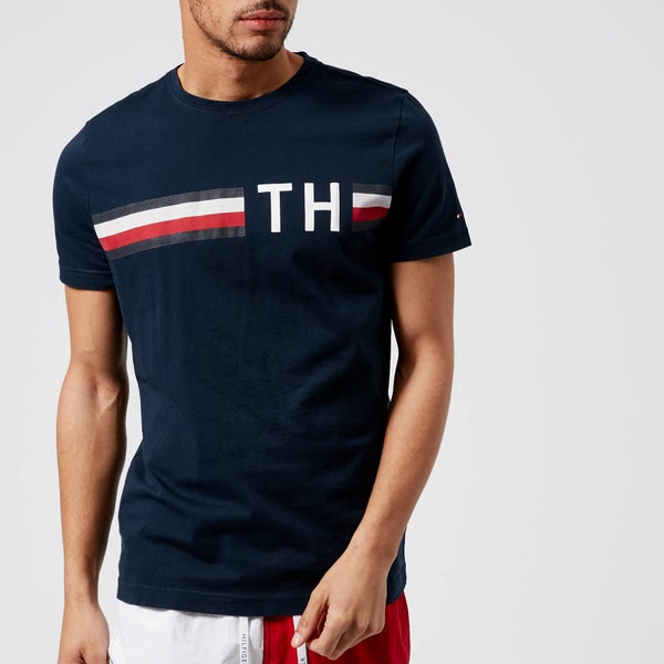 Tommy Hilfiger Men's Striped Logo T-Shirt - Navy Blazer