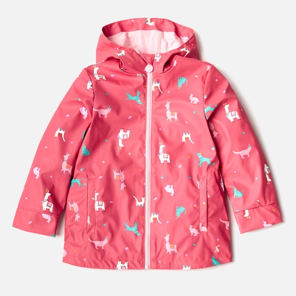 Joules Girls' Raindance Waterproof Coat - Bright Pink Festival