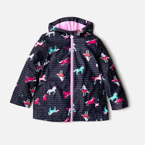 Joules Girls' Raindance Waterproof Coat - French Navy Sea Pony