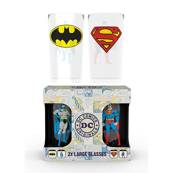DC Comics Batman and Superman Large Glasses Twin Pack