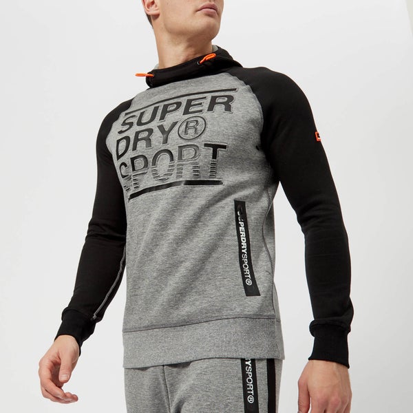 Superdry Sport Men's Gym Tech Emboss Print Overhead Hoody - Grey- Grit Black