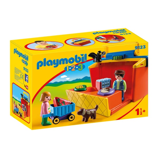 Playmobil 1.2.3 Take Along Market Stall with Carry Handle and Shape Sorting Function (9123)