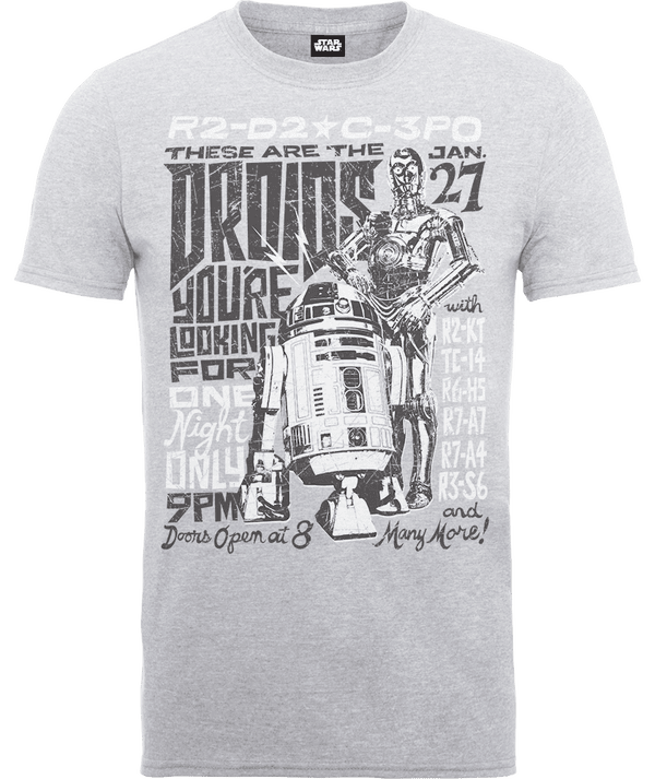 T-Shirt Star Wars Droids Rock Poster- Grigio