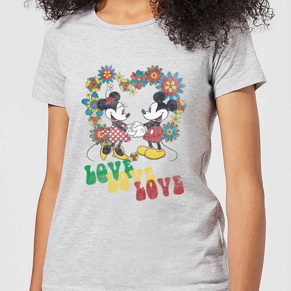 Disney Mickey Mouse Hippie Love Women's T-Shirt - Grey - XS