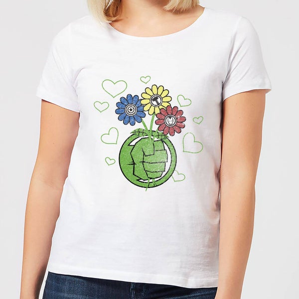 Marvel Avengers Hulk Vuist met Bloemen Dames T-shirt - Wit