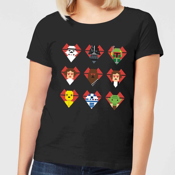 Star Wars Pixel Hartjes Dames T-shirt - Zwart
