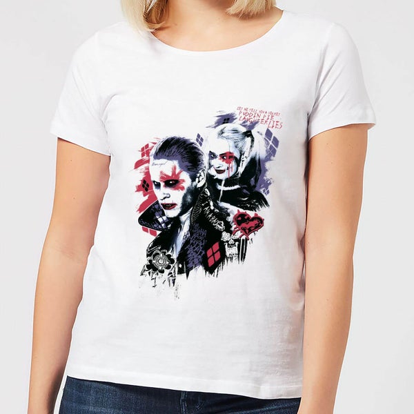 T-Shirt Femme Suicide Squad Harley Quinn et le Joker (DC Comics) - Blanc