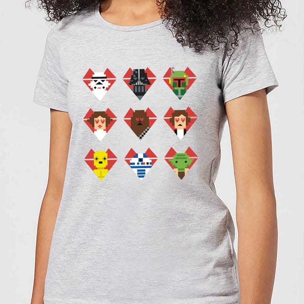 Star Wars Pixel Hartjes Dames T-shirt - Grijs