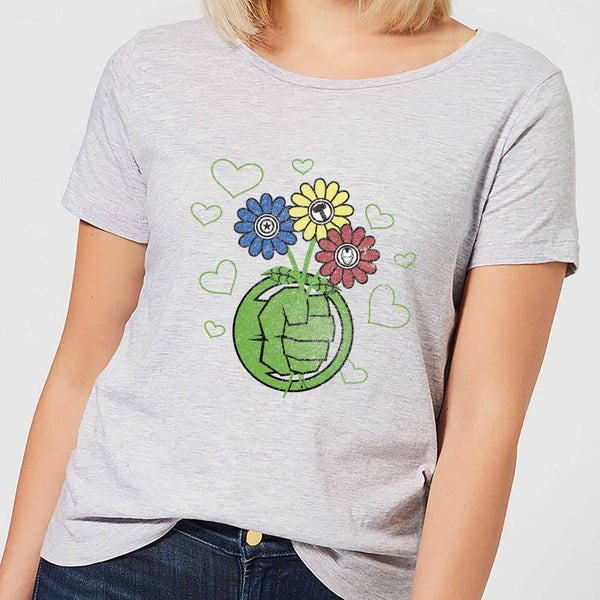 Marvel Avengers Hulk Vuist met Bloemen Dames T-shirt - Grijs