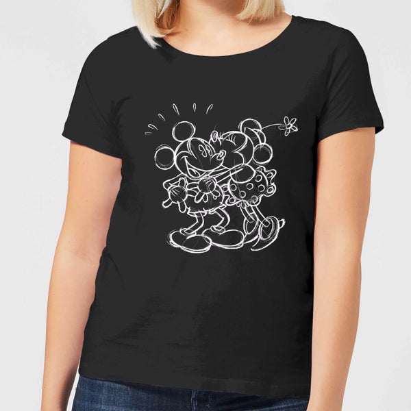 Disney Mickey Mouse Kissing Sketch Dames T-shirt - Zwart