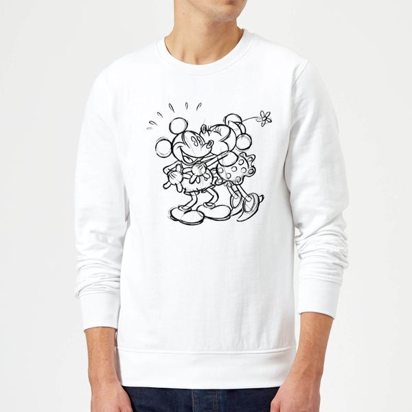 Sweat Homme Croquis Bisou Mickey & Minnie Mouse (Disney) - Blanc