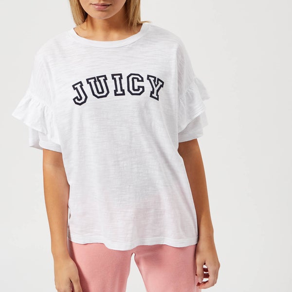 Juicy Couture Women's Juicy Logo Ruffle Sleeve Graphic T-Shirt - White