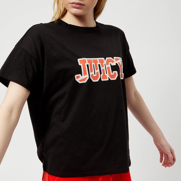Juicy Couture Women's Juicy Logo Split Neck Graphic T-Shirt - Pitch Black