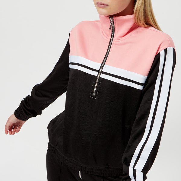 Juicy Couture Women's Stripe Tricot Half Zip Track Jacket - Pitch Black and Sorbet Pink
